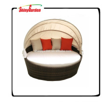 rattan round shaped outdoor lounge bed with canopy, round bed, outdoor round rattan wicker bed